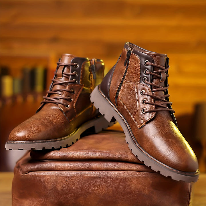 Bottes d'hiver pour hommes avec fermeture éclair – Bottines d'extérieur robustes aspect cuir