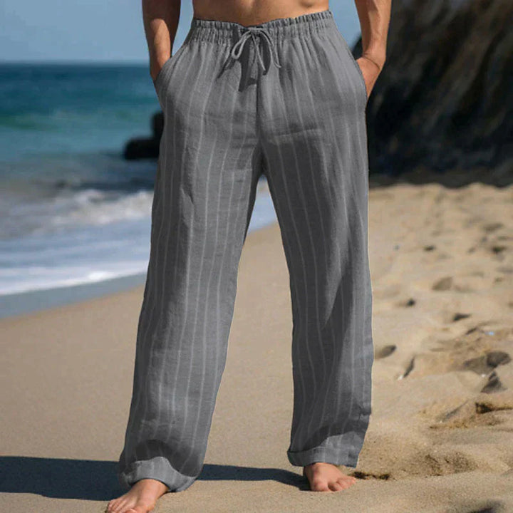 Herren Leinenhose mit Kordelzug – Luftige Freizeithose mit weitem Bein & Streifen für Strand, Sommer & Urlaub
