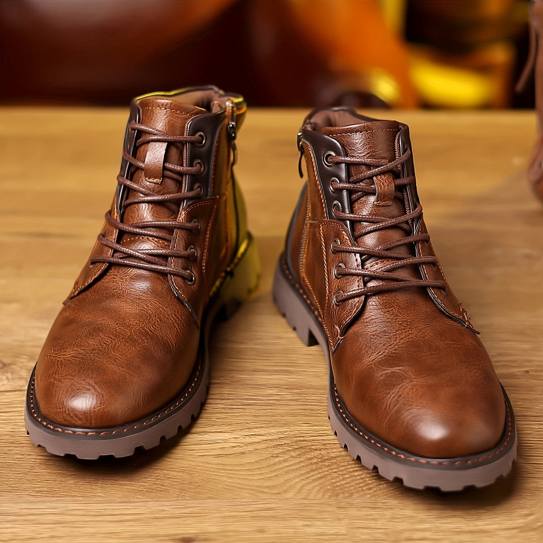 Bottes d'hiver pour hommes avec fermeture éclair – Bottines d'extérieur robustes aspect cuir