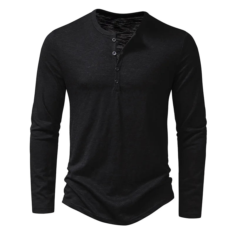 T-shirt à manches longues pour homme avec patte de boutonnage – T-shirt Henley slim fit pour loisirs, quotidien et looks en superposition
