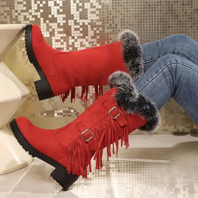 Flauschige Damenstiefel, Plateau, weiche Sohle, Thermofutter
