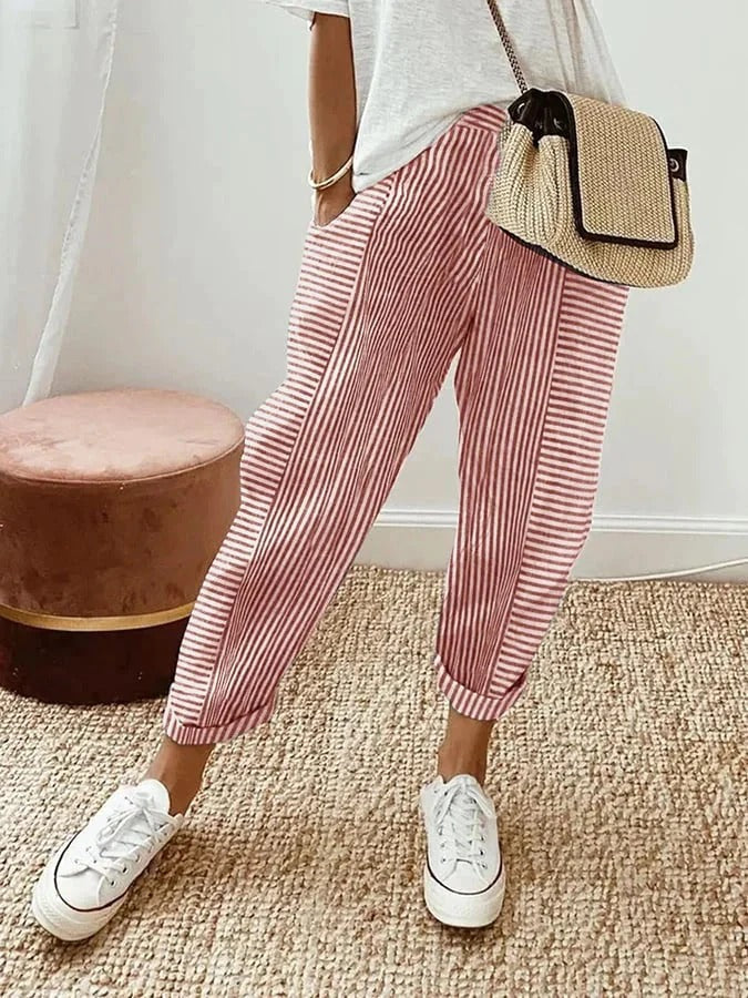 Veronika - Pantalon en coton rayé moderne