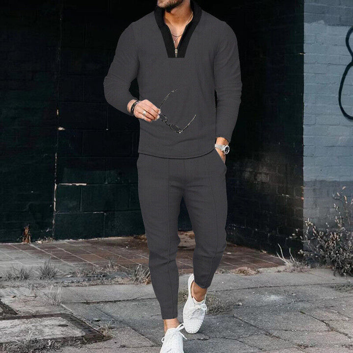 2-teiliges Herren Set – Stylisches Freizeit-Outfit mit Stehkragen & Slim Fit Joggerhose