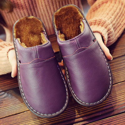 Korey - Pantoufles pour hommes marron imperméables en cuir