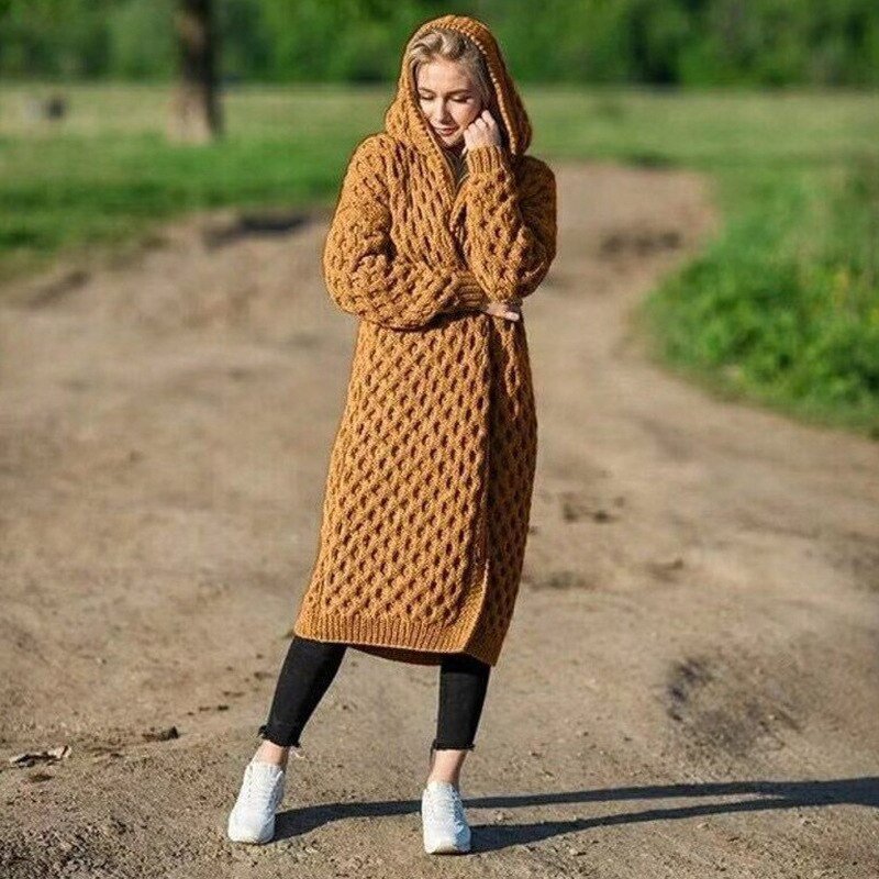 Sabinea - Gilet en tricot chaud pour femme avec capuche