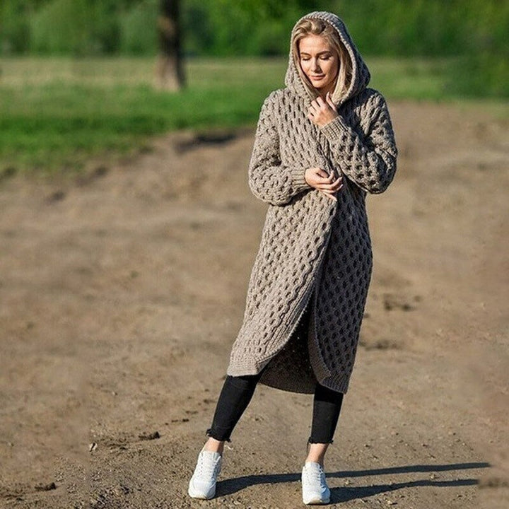 Sabinea - Gilet en tricot chaud pour femme avec capuche