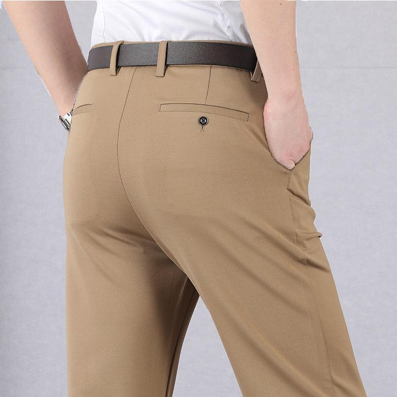 Pantalon d'affaires stretch pour hommes – Pantalon de costume confortable avec ceinture élastique pour bureau et quotidien