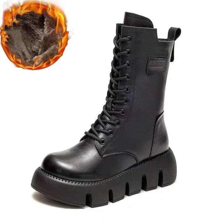 Vegane Leder Stiefeletten mit Plateau und Reißverschluss für Damen | Ideal für Alltag