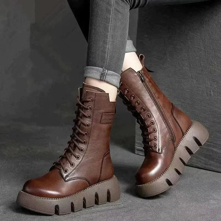 Vegane Leder Stiefeletten mit Plateau und Reißverschluss für Damen | Ideal für Alltag