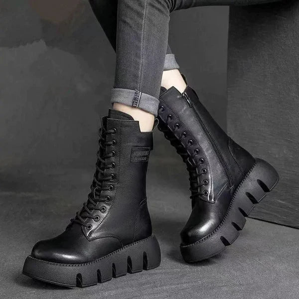 Vegane Leder Stiefeletten mit Plateau und Reißverschluss für Damen | Ideal für Alltag