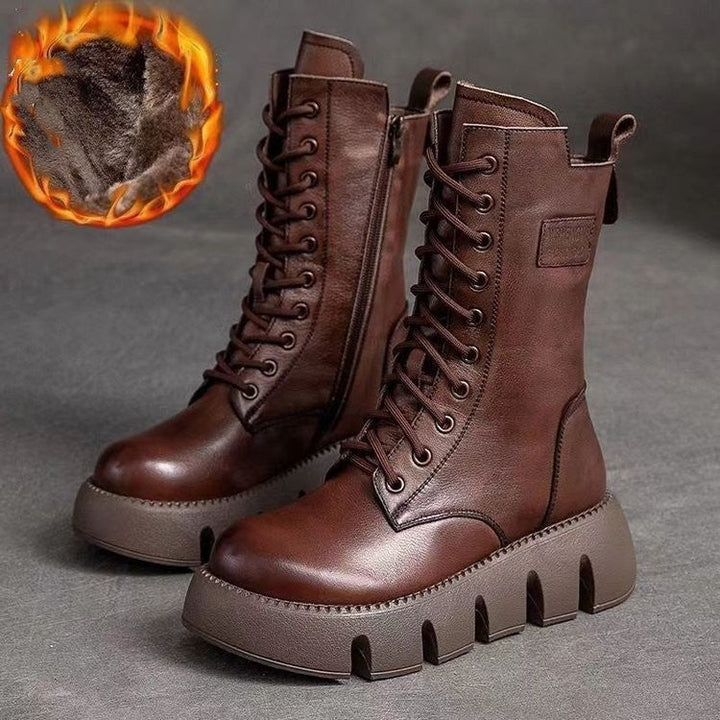 Vegane Leder Stiefeletten mit Plateau und Reißverschluss für Damen | Ideal für Alltag