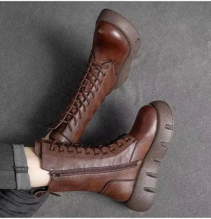 Vegane Leder Stiefeletten mit Plateau und Reißverschluss für Damen | Ideal für Alltag