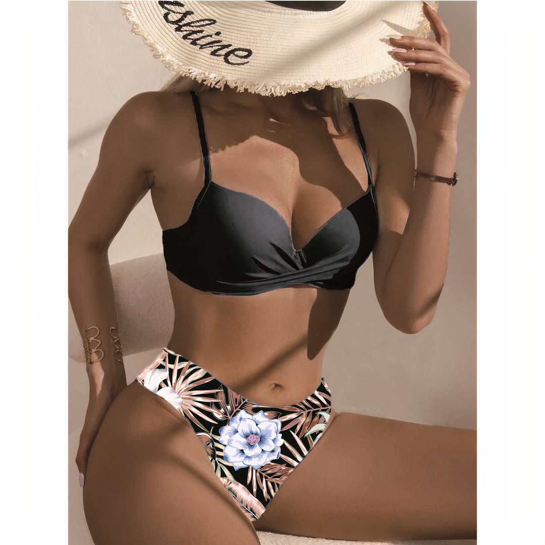 Set bikini donna 3 pezzi con motivo tropicale – Include cardigan, top bikini e pantaloni per estate e spiaggia