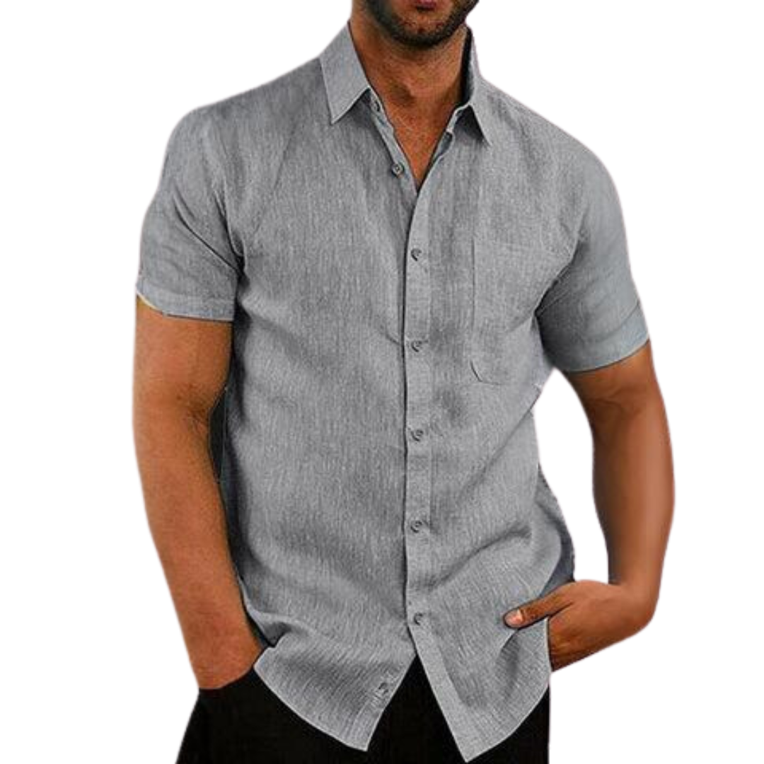 Chemise en lin à manches courtes pour homme avec patte de boutonnage – Chemise d'été légère pour loisirs, vacances et quotidien