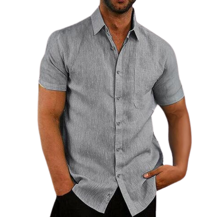 Chemise en lin à manches courtes pour homme avec patte de boutonnage – Chemise d'été légère pour loisirs, vacances et quotidien