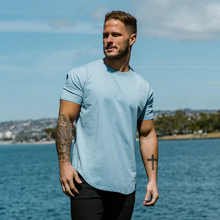 T-shirt homme ajusté avec col rond – T-shirt slim fit pour fitness, loisirs et été