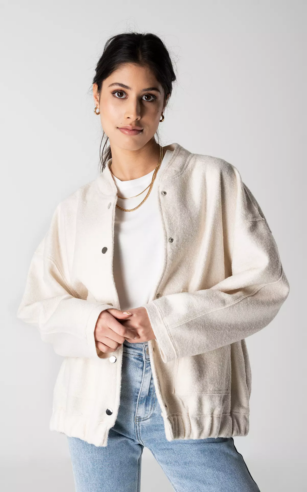Nelly - Tweedowa kurtka bomberka oversize - bestsellerowa kurtka na jesień