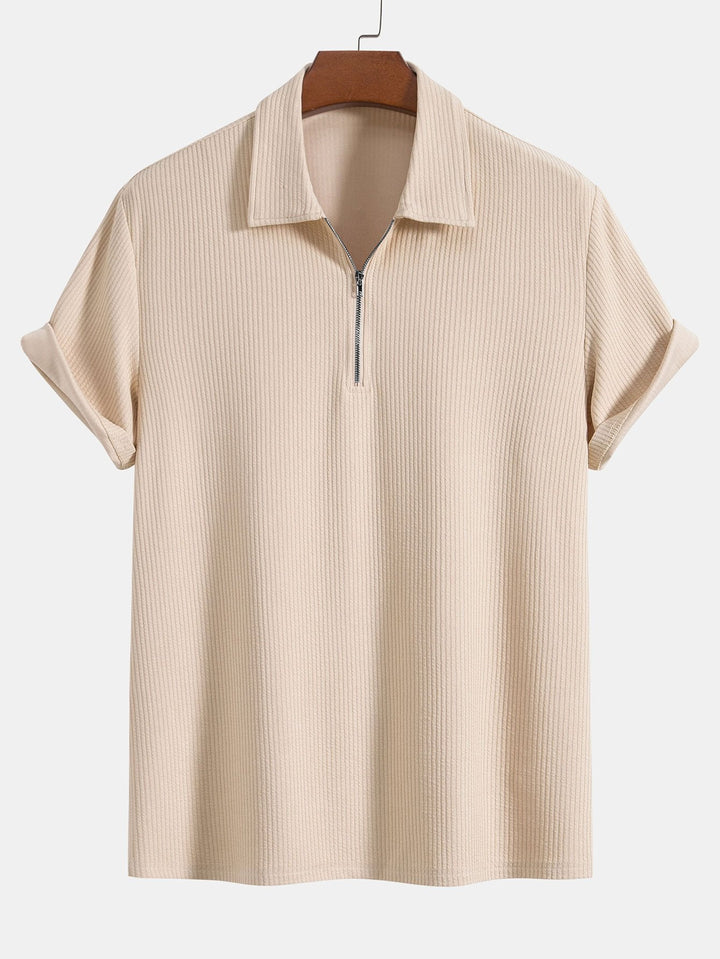 Ensemble d'été homme 2 pièces – T-shirt à manches courtes avec fermeture éclair & short en tissu côtelé