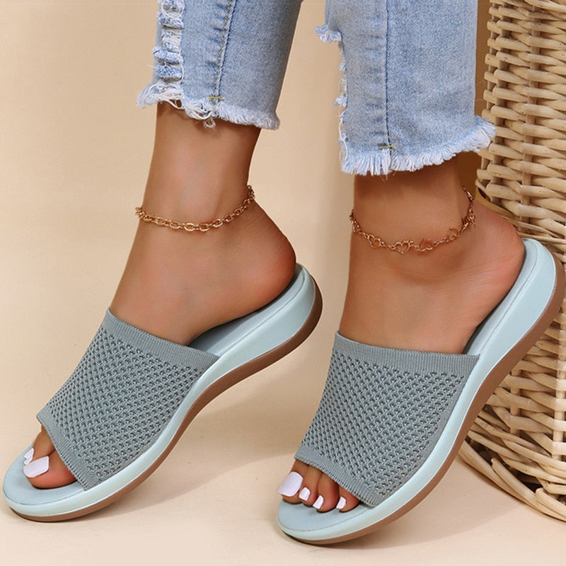 Bequeme Damen-Slides mit Strickmuster – Sommer-Sandalen für Alltag & Urlaub