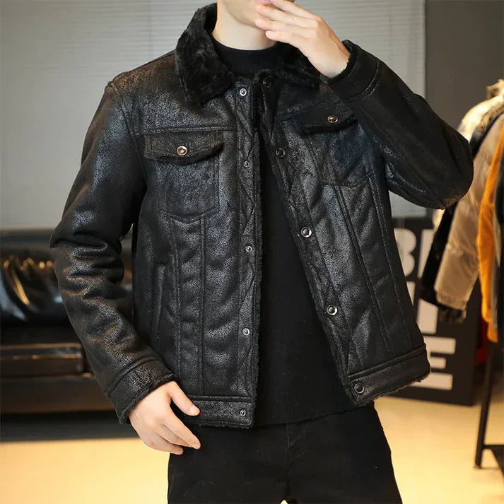 Giacca in pelle casual in stile bomber per uomo | perfetta per giornate casual