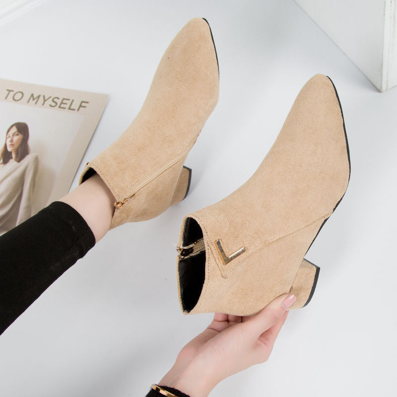 Casual suede ankle boots with zipper and heel for women | Ideal for autumn/winter