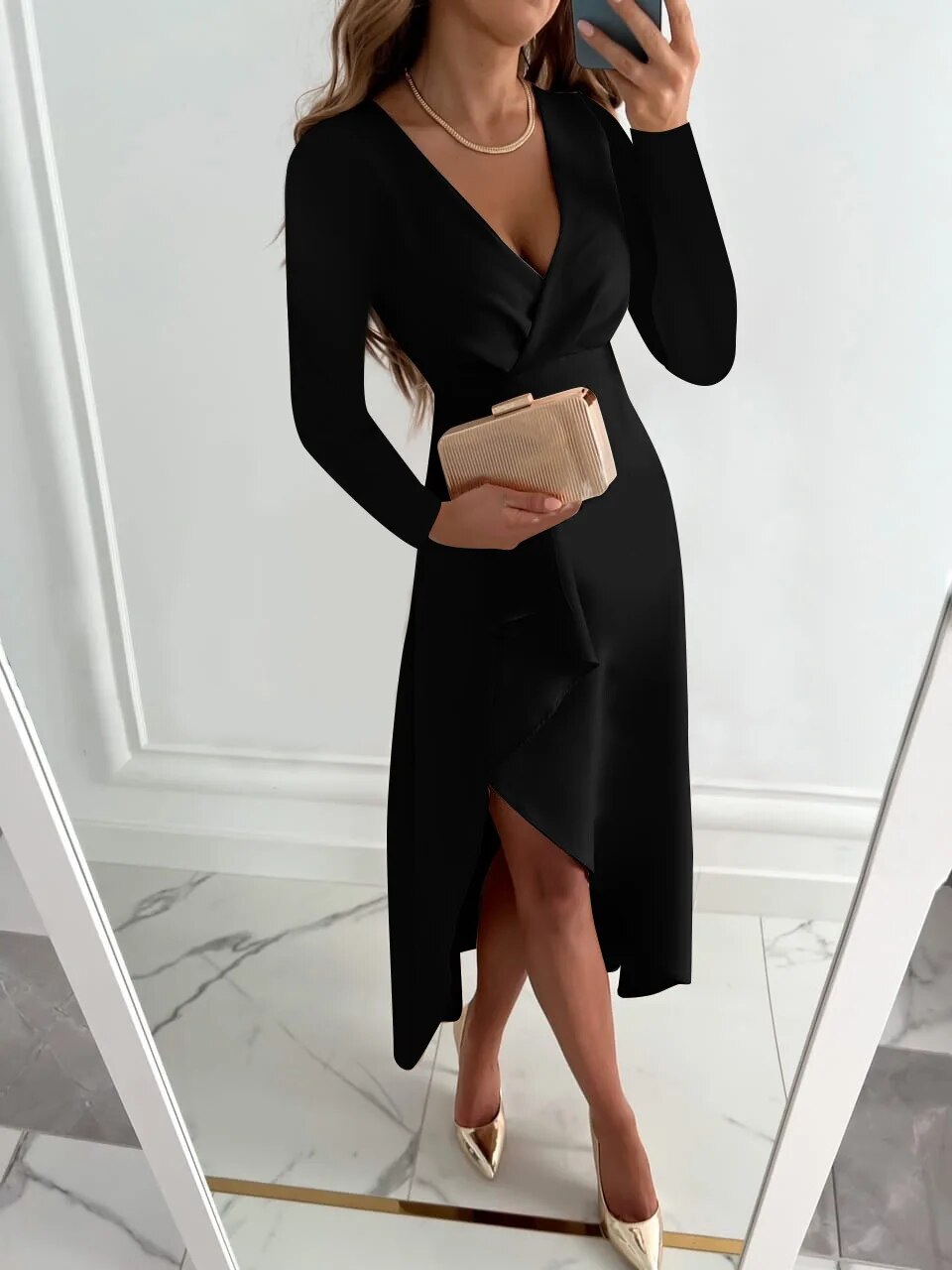 Arielle - elegante abito da sera con scollo a V plissettato