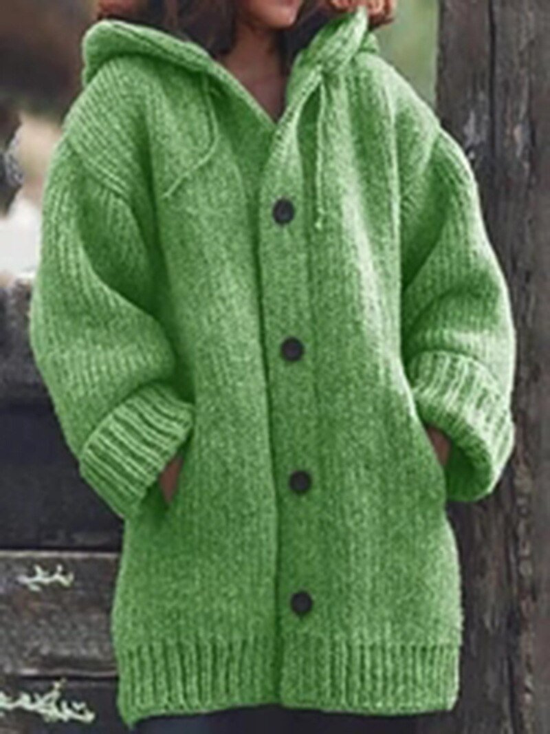 Janine - Colletto a cappello Cardigan semplice, comodo, a maniche lunghe