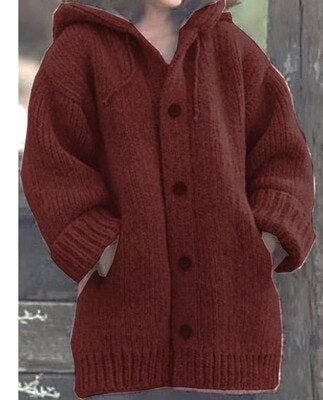 Janine - Colletto a cappello Cardigan semplice, comodo, a maniche lunghe