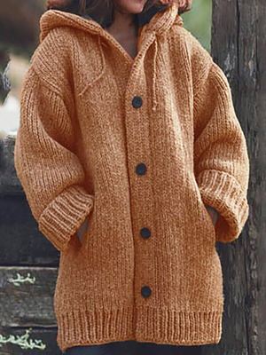 Janine - Colletto a cappello Cardigan semplice, comodo, a maniche lunghe