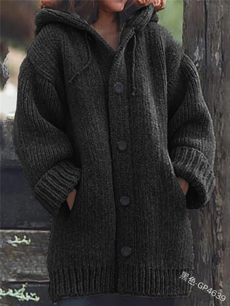 Janine - Colletto a cappello Cardigan semplice, comodo, a maniche lunghe