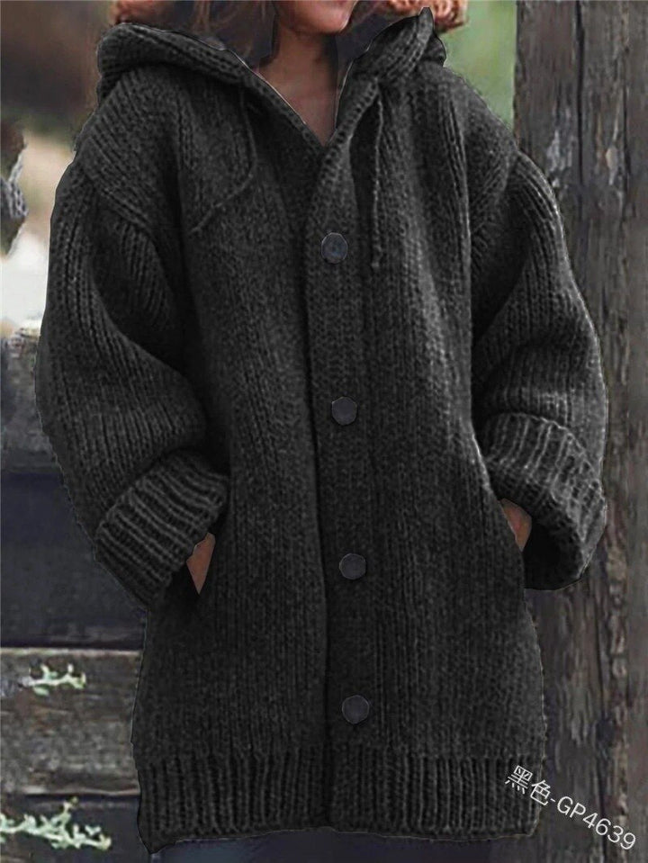 Janine - Colletto a cappello Cardigan semplice, comodo, a maniche lunghe