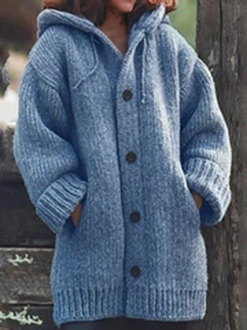 Janine - Colletto a cappello Cardigan semplice, comodo, a maniche lunghe