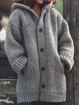 Janine - Colletto a cappello Cardigan semplice, comodo, a maniche lunghe