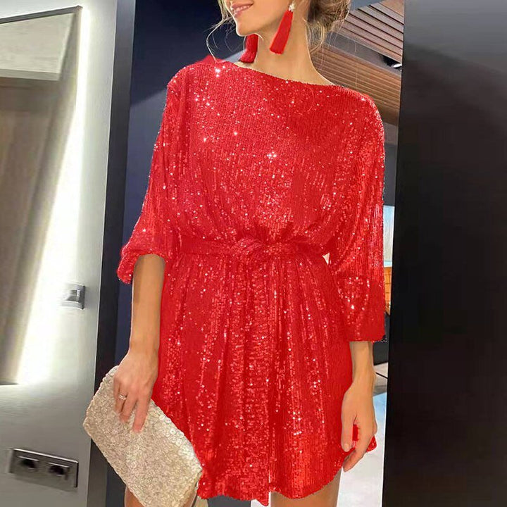 Vestito corto rosso glitter con paillettes – abito da festa per occasioni speciali