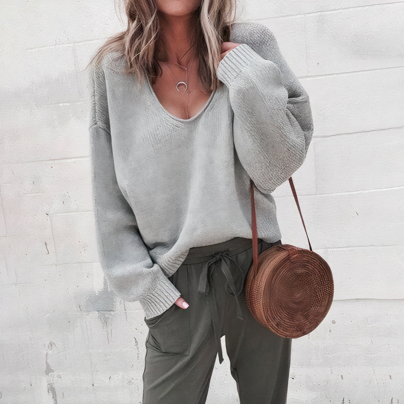 Pull en maille avec encolure en V décontractée pour un look élégant