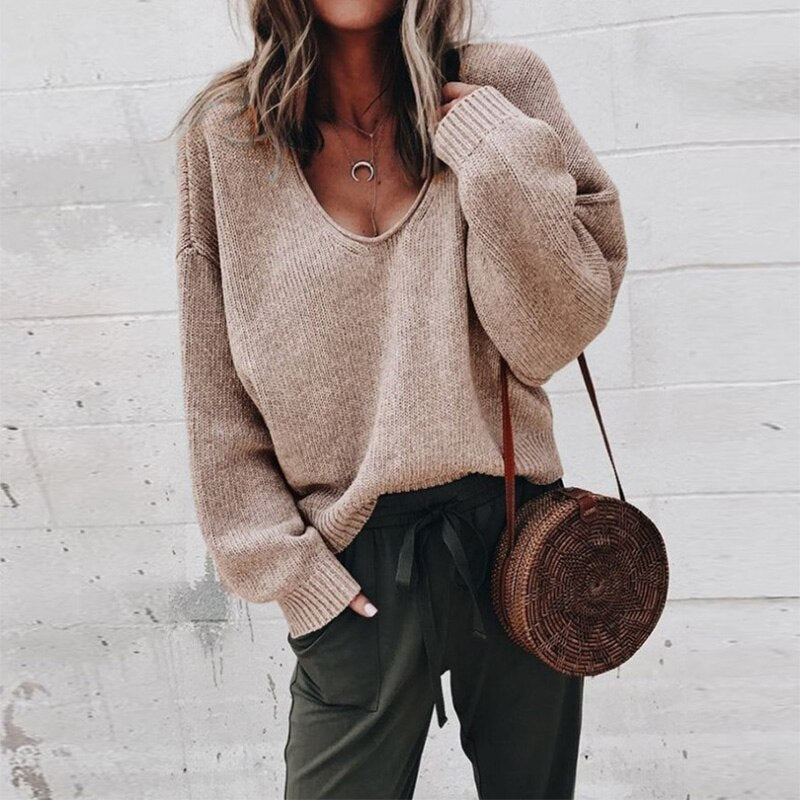 Maëlle Loose V-neck Knit Top Sweater