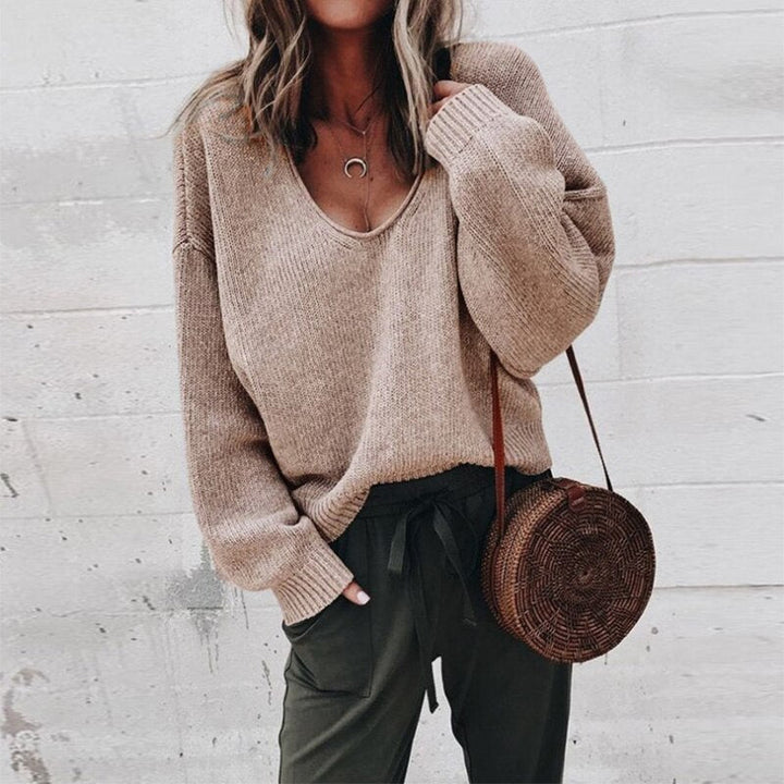 Pull en maille avec encolure en V décontractée pour un look élégant