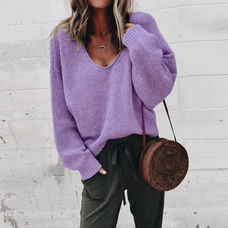 Pull en maille avec encolure en V décontractée pour un look élégant