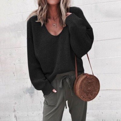 Maëlle Loose V-neck Knit Top Sweater