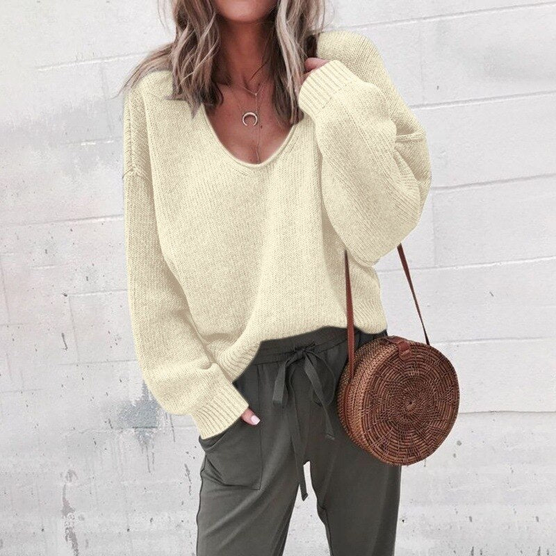 Maëlle Loose V-neck Knit Top Sweater