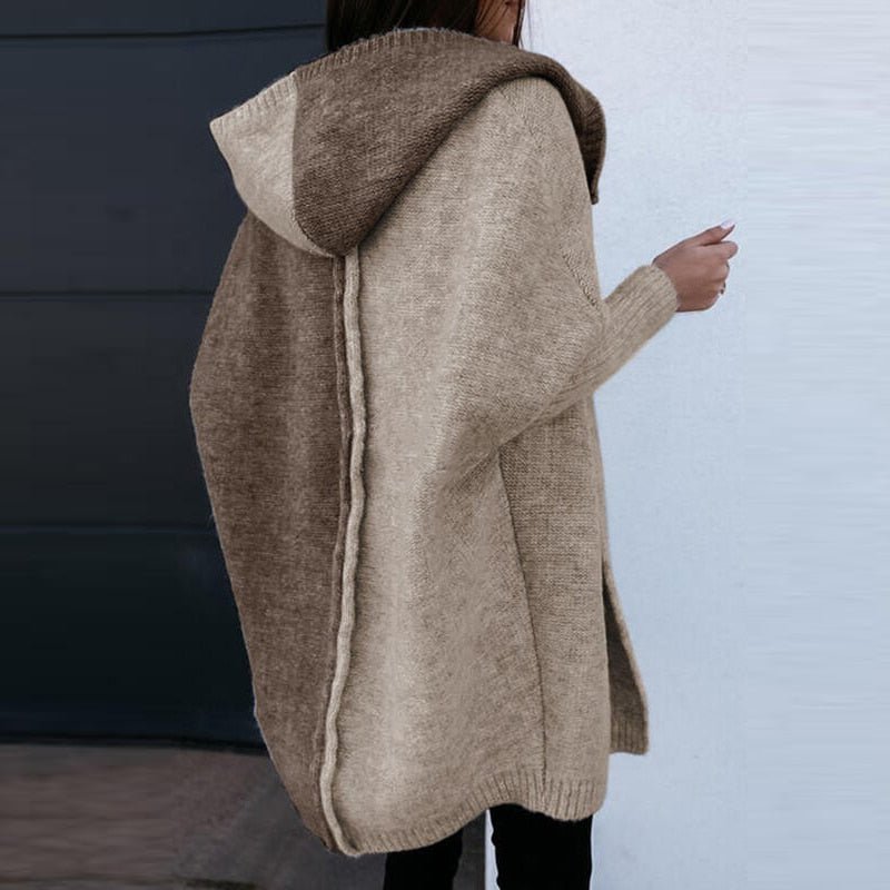 VELOVIT - Pull décontracté patchwork avec capuche cardigan tricoté