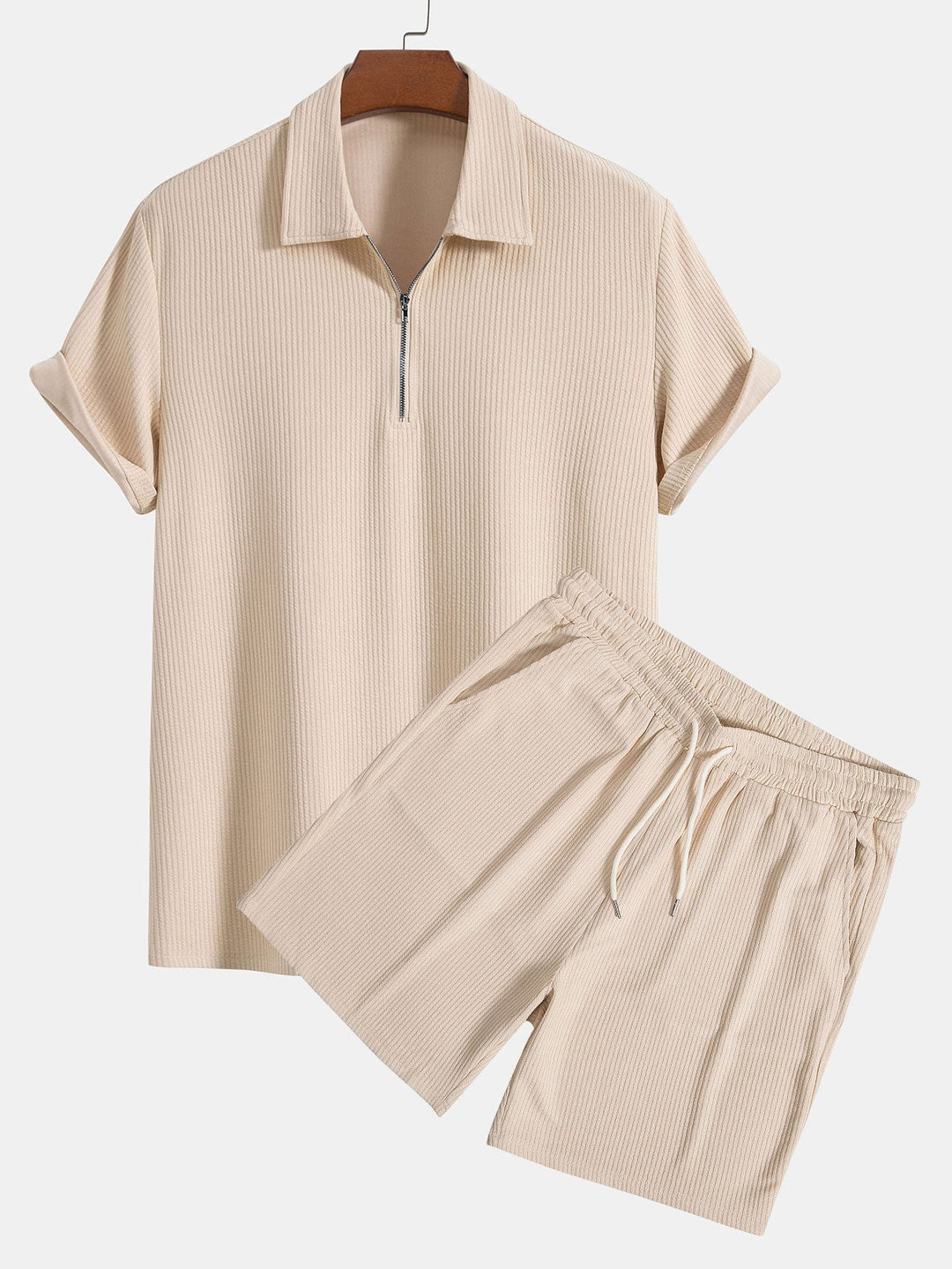 Ensemble d'été homme 2 pièces – T-shirt à manches courtes avec fermeture éclair & short en tissu côtelé
