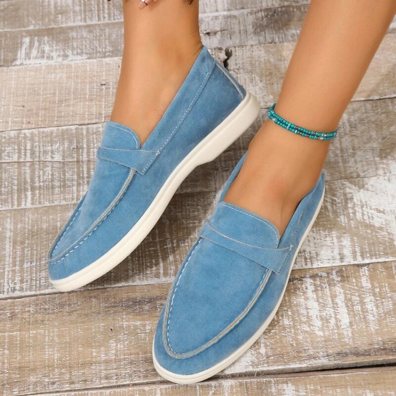 Mocassins confortables pour femmes en daim – chaussures basses slip-on avec semelle flexible